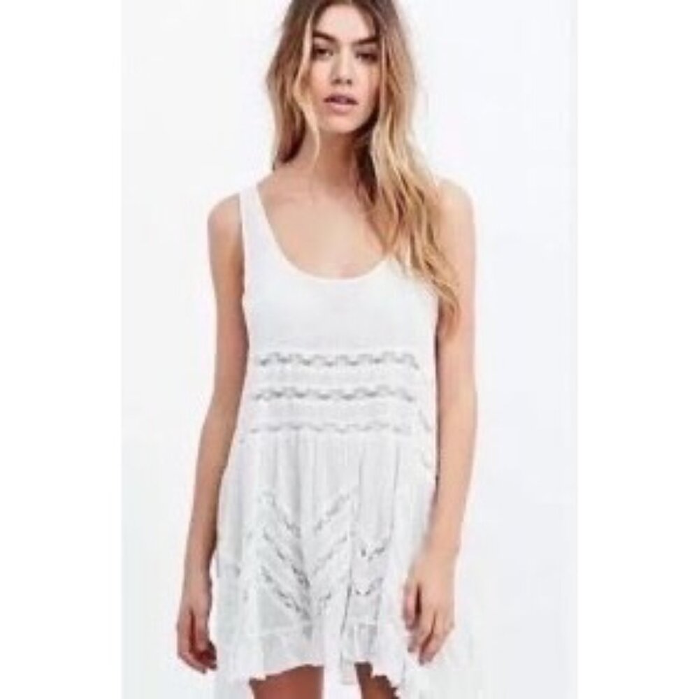 Free People White Voile & Lace Trapeze Slip Dress | Boho Cottagecore Grunge M - Picture 2 of 16